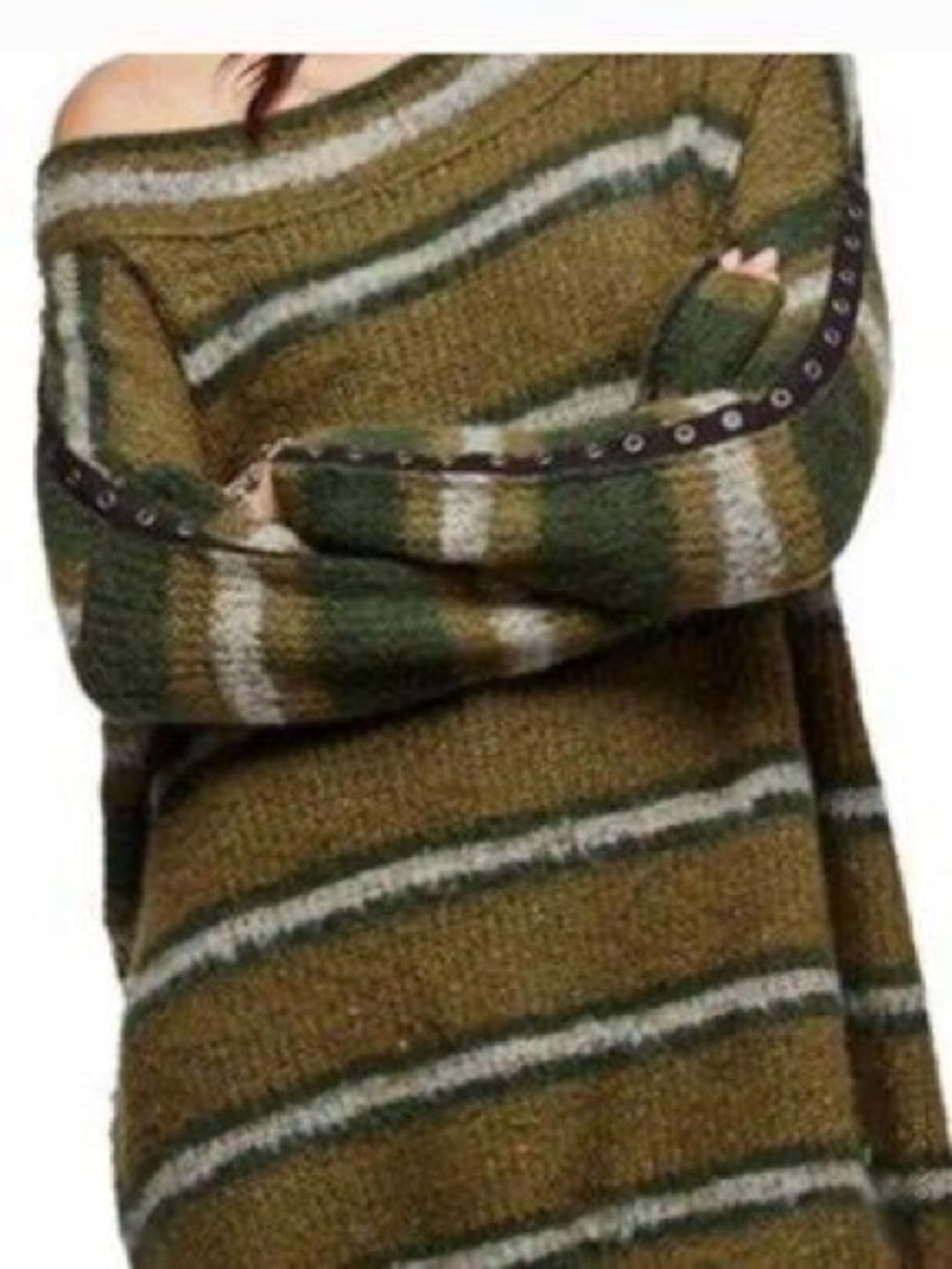 Free People Alpaca Wool Blend Striped Grommet Oversized Sweater Size S - Picture 2 of 13